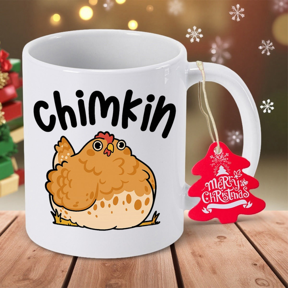Tailorly White Ceramic 11 oz Mug - Chimkin Curvy Brown Hen Sitting Comfortably With A Round And Plump Body Chicken