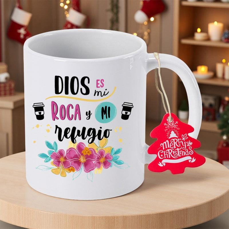 Tailorly White Ceramic 11 oz Mug - Merry Christmas Elegant White Ceramic Piece Featuring Vibrant Colorful Floral Accents Under Script Mug