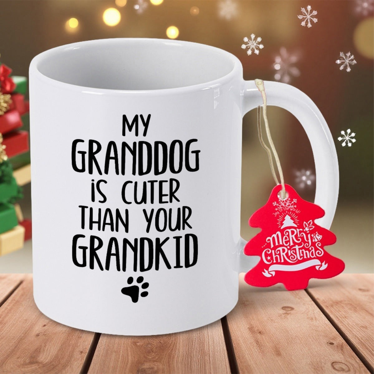 Tailorly White Ceramic 11 oz Mug - My Granddog Is Cuter Than Your Grandkid Minimalist White Glossy Ceramic Surface Featuring Small Paw Print Mug
