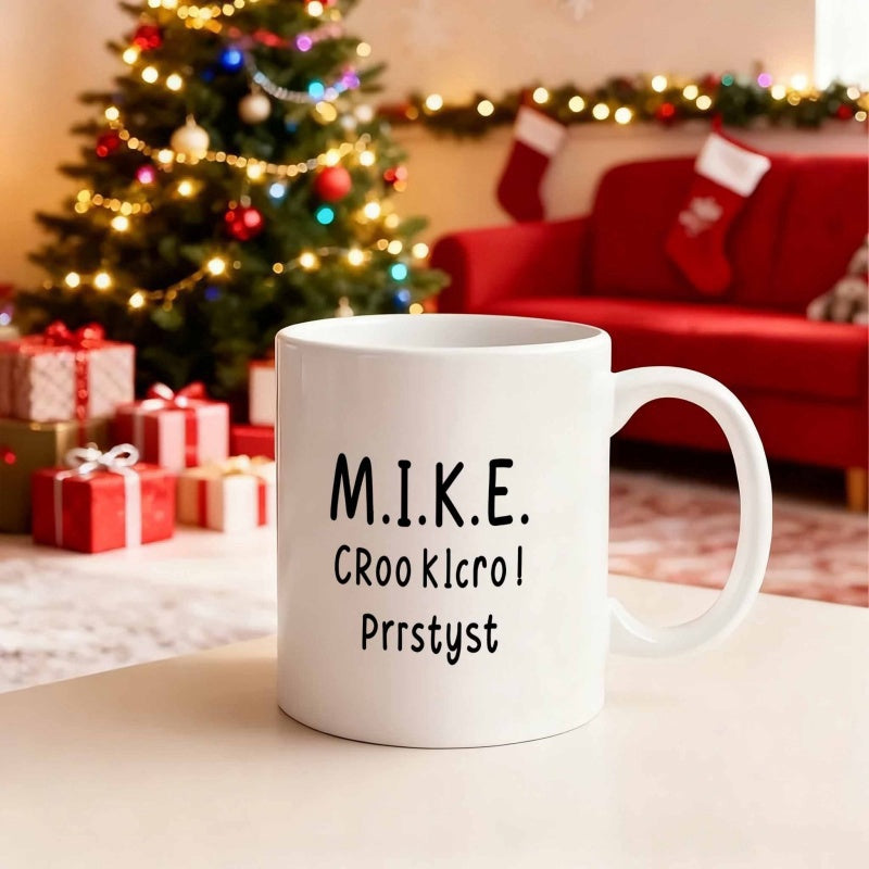 Tailorly White Ceramic 11 oz Mug - MIKE CRookIcrol Prrstyst Simple Minimalist Ceramic Vessel Resting Within A Cozy Festive Christmas Room Mug