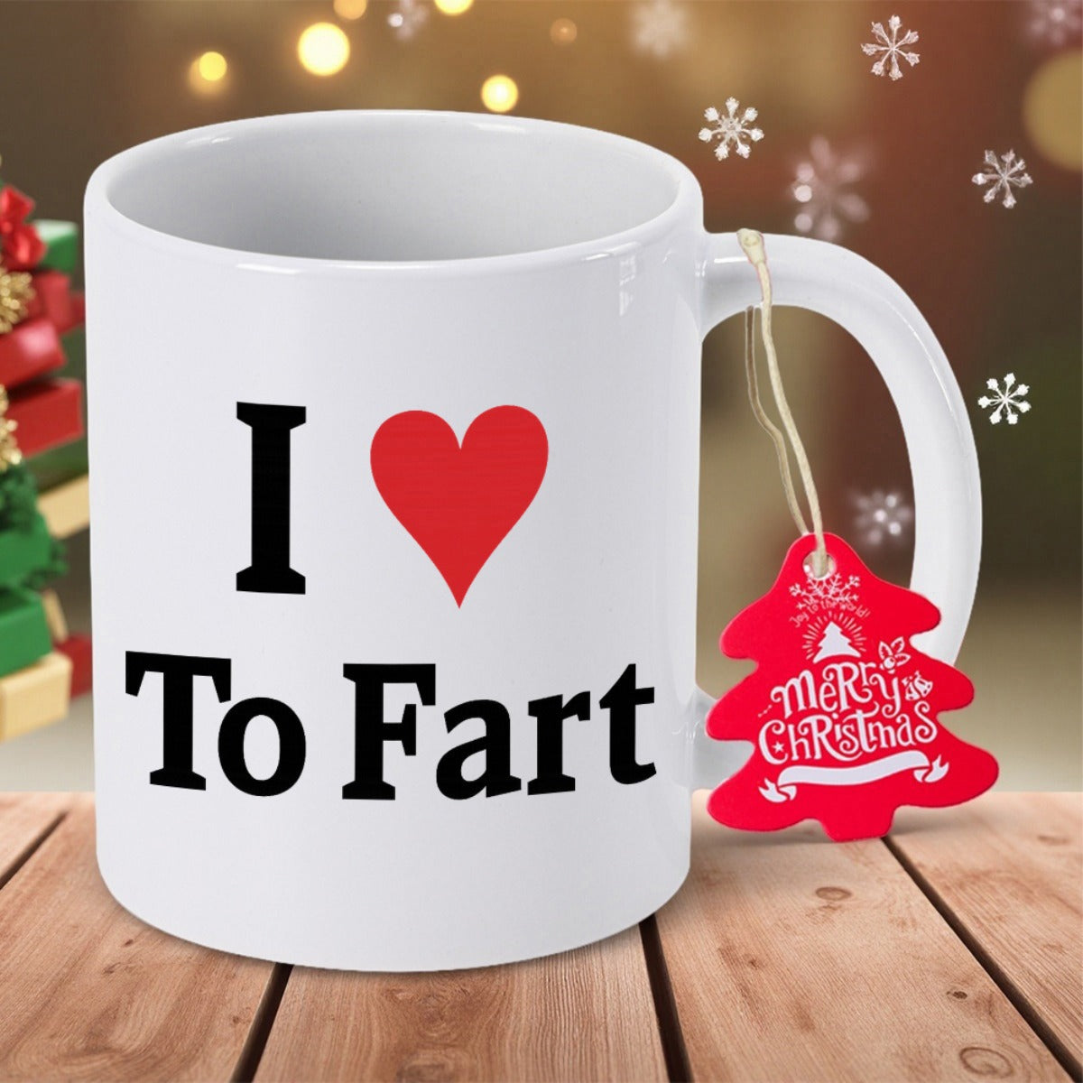 Tailorly White Ceramic 11 oz Mug - I To Fart Minimalist White Ceramic With Bold Letters And Red Heart Mug