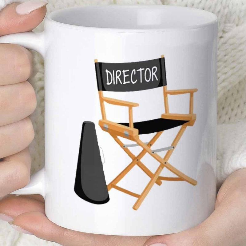 Tailorly White Ceramic 11 oz Mug - Director Classic Wooden Folding Film Production Equipment Megaphone Chair