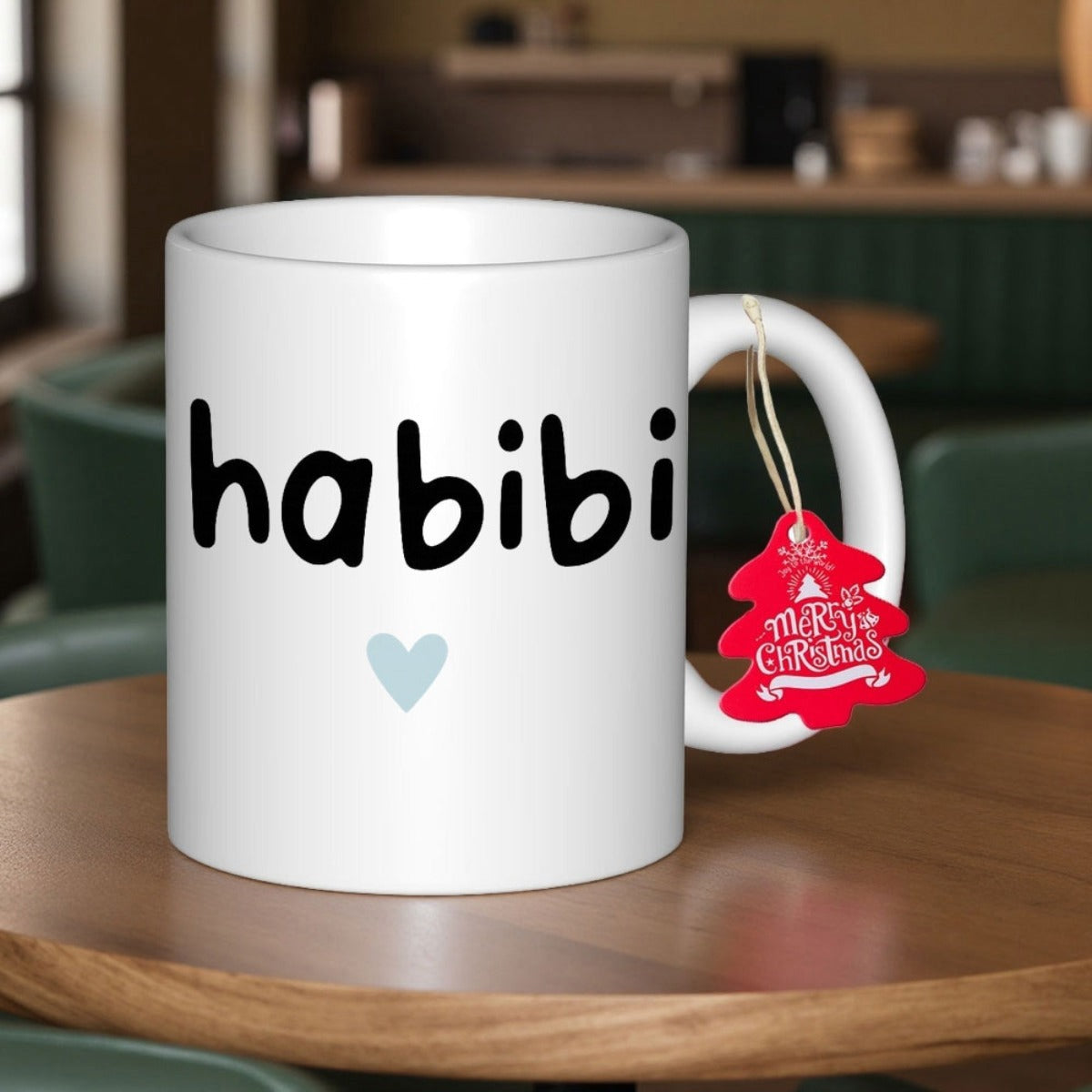 Tailorly White Ceramic 11 oz Mug - Habibi Minimalist Featuring Small Blue Heart Design Mug
