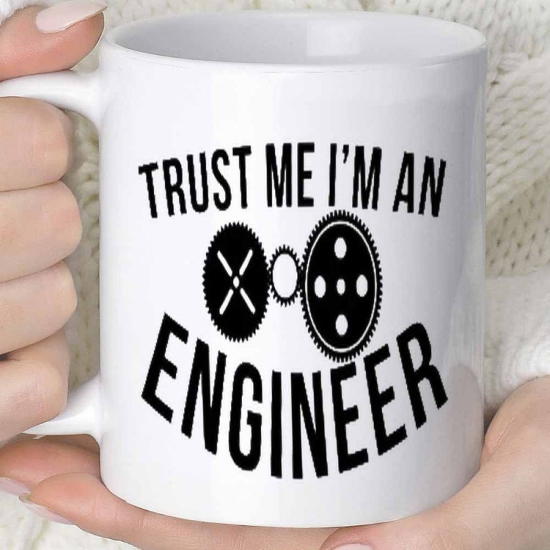 Tailorly White Ceramic 11 oz Mug - Trust Me Im An Engineer Industrial Mechanical Cogs Interlocking With Bold Lettering For Modern Professional Gear Cog