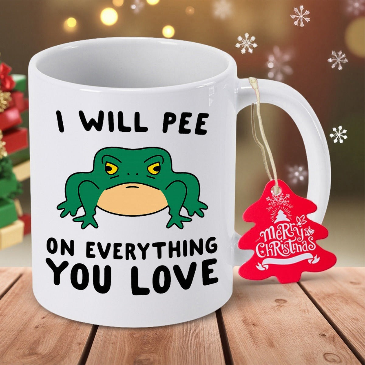 Tailorly White Ceramic 11 oz Mug - I Will Pee On Everything You Love Grumpy Green Toad With Moody Yellow Eyes And Humorous Frog