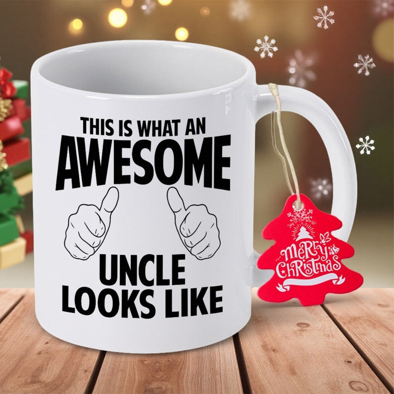 Tailorly White Ceramic 11 oz Mug - This Is What An Awesome Uncle Looks Like Simple Minimalist Line Art Drawing Of Two Thumbs Up Mug