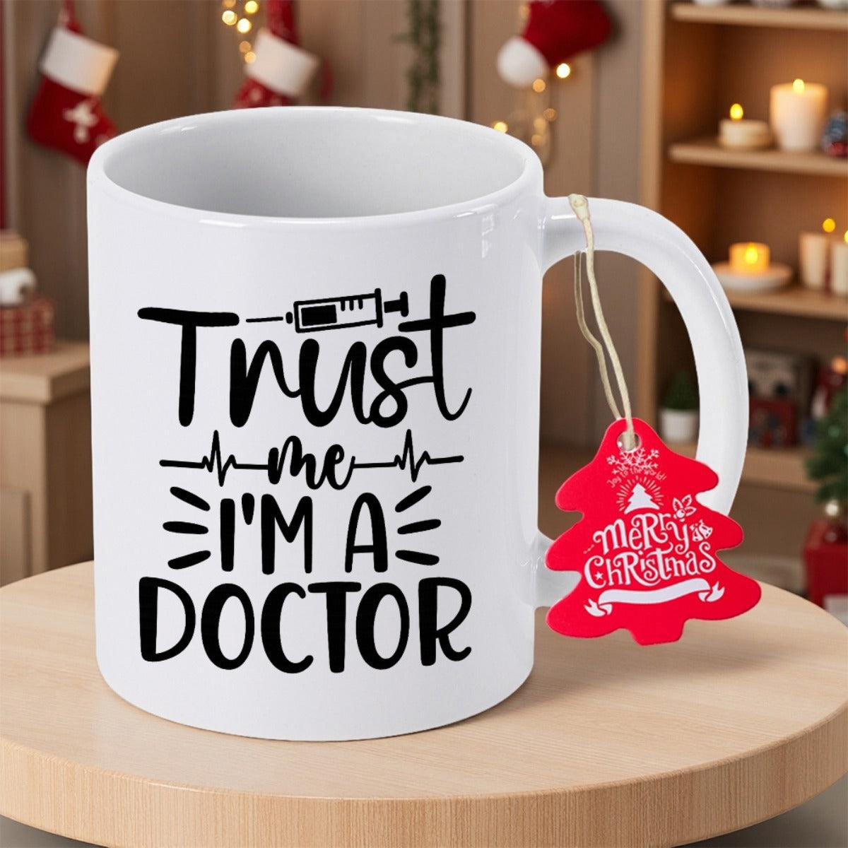 Tailorly White Ceramic 11 oz Mug - Trust Me I'm A Doctor Sleek With Medical Syringe And Pulse Line Symbols Mug