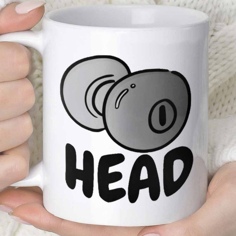 Tailorly White Ceramic 11 oz Mug - Head Minimalist Illustration Of Two Circular Grey Door Knobs Knob
