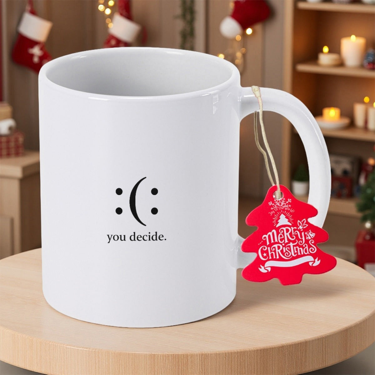 Tailorly White Ceramic 11 oz Mug - You Decide Minimalist Black Ink Face Symbol On Smooth Pure Ceramic Surface Mug