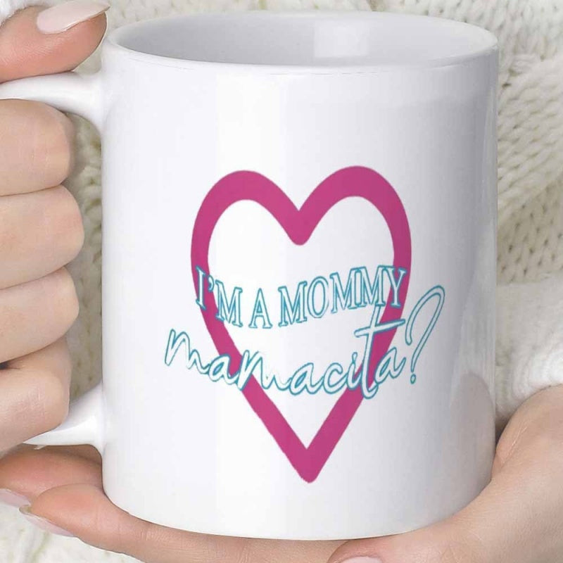 Tailorly White Ceramic 11 oz Mug - Im A Mommy Mamacita Elegant Magenta Outline Featuring Delicate Cursive Script And Modern Bold Typography Heart