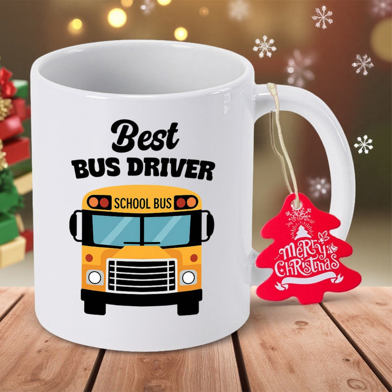 Tailorly White Ceramic 11 oz Mug - Best Bus Driver Classic Yellow Vehicle Moving Forward With Friendly Large Windows And Mirrors Bus