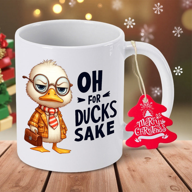 Tailorly White Ceramic 11 oz Mug - Oh For Ducks Sake Grumpy Scholarly Duck Wearing Vintage Suit And Glasses Carrying Leather Briefcase Duck