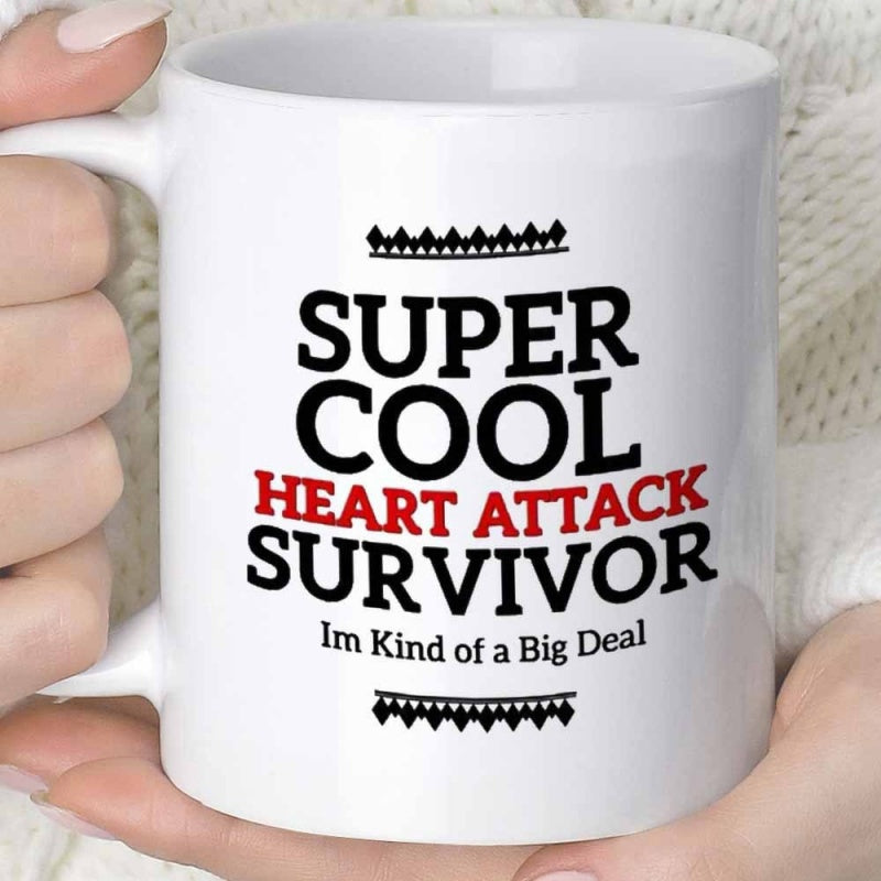 Tailorly White Ceramic 11 oz Mug - Super Cool Heart Attack Survivor Im Kind Of A Big Deal Bold Red And Black Graphic Text With Decorative Minimalist Geometric