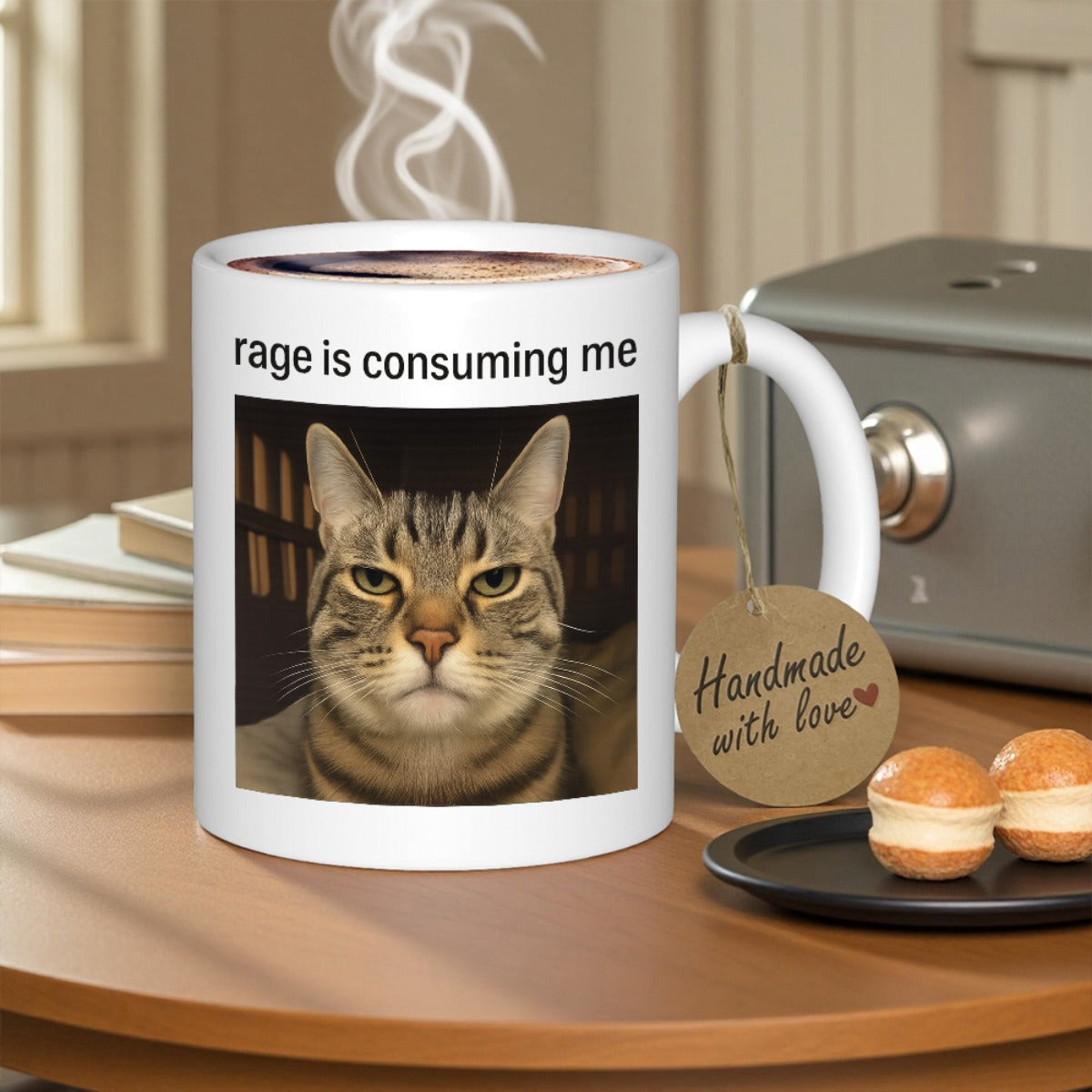 Tailorly White Ceramic 11 oz Mug - Rage Is Consuming Me Moody Tabby With Grumpy Facial Expression And Intense Gaze Cat