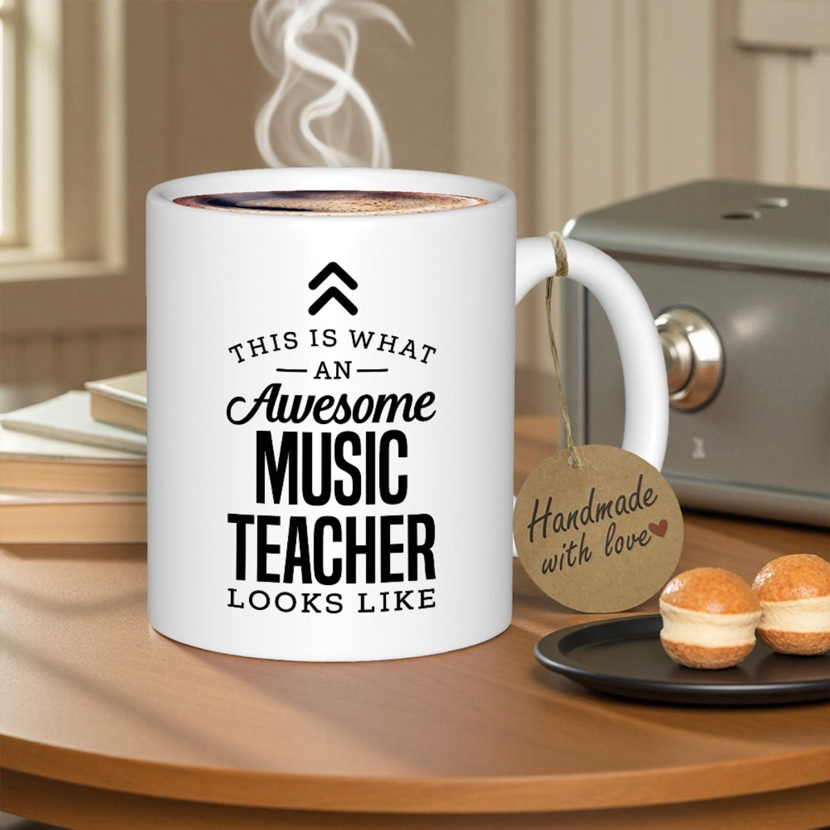Tailorly White Ceramic 11 oz Mug - This Is What An Awesome Music Teacher Looks Like Classic Typographic Layout With Decorative Elements On A Pristine Ceramic