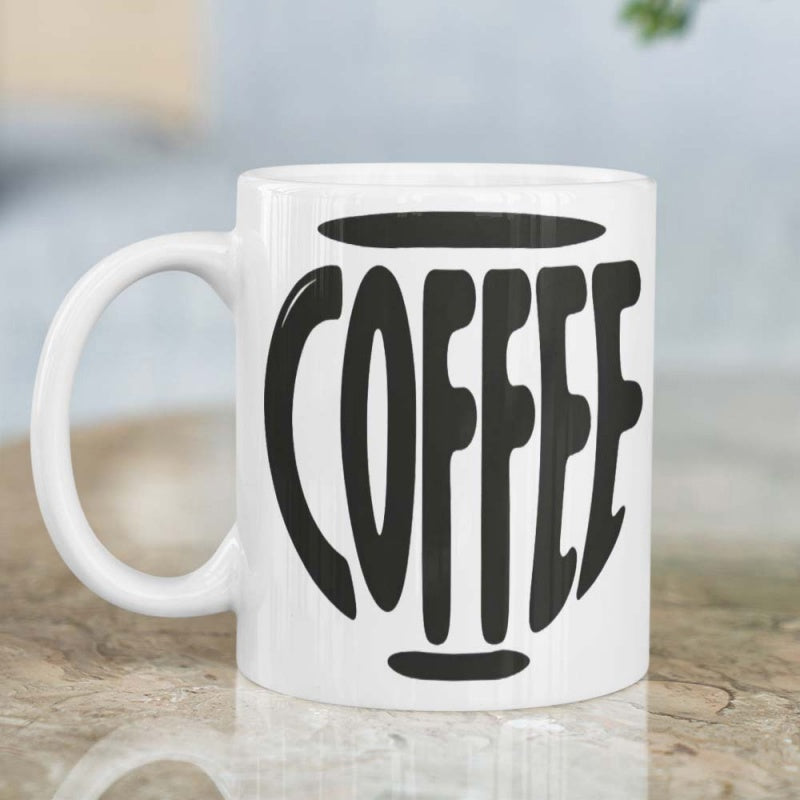 Tailorly White Ceramic 11 oz Mug - Coffee Artistic Bold Typography Formed Into A Minimalist Circular Silhouette Aesthetic Mug