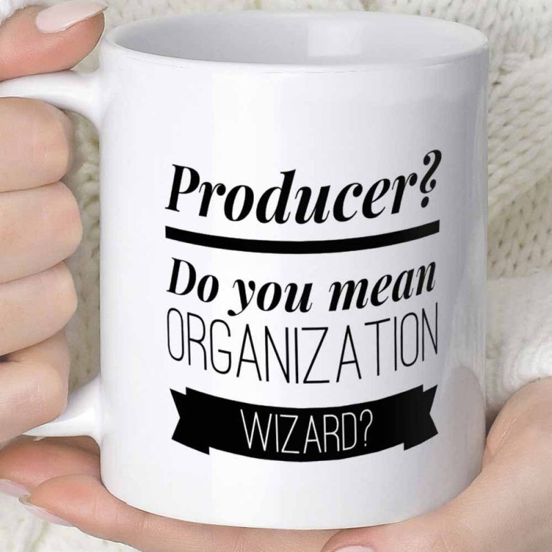 Tailorly White Ceramic 11 oz Mug - Producer Do You Mean Organization Wizard Professional Typographic Layout With Horizontal Lines And Bottom Ribbon Mug