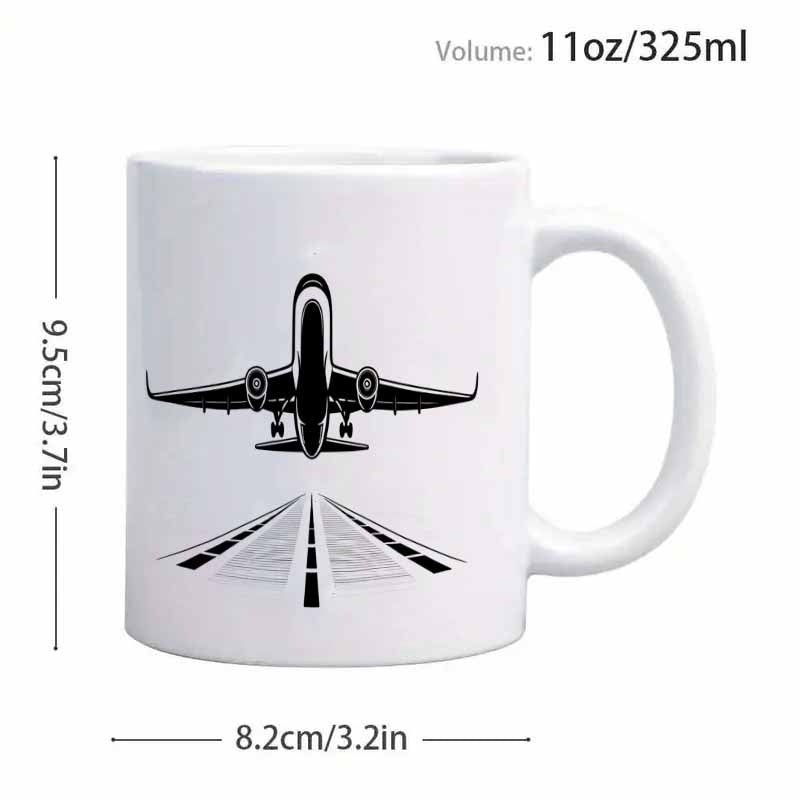 Tailorly White Ceramic 11 oz Mug - Dramatic Perspective View Of A Commercial Aircraft Taking Off On Runway Airplane