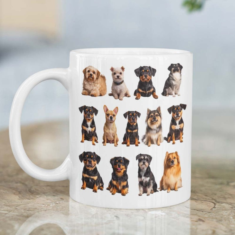 Tailorly White Ceramic 11 oz Mug - Diverse Small Breeds Of Cute Puppies Sitting Together In Rows Dog