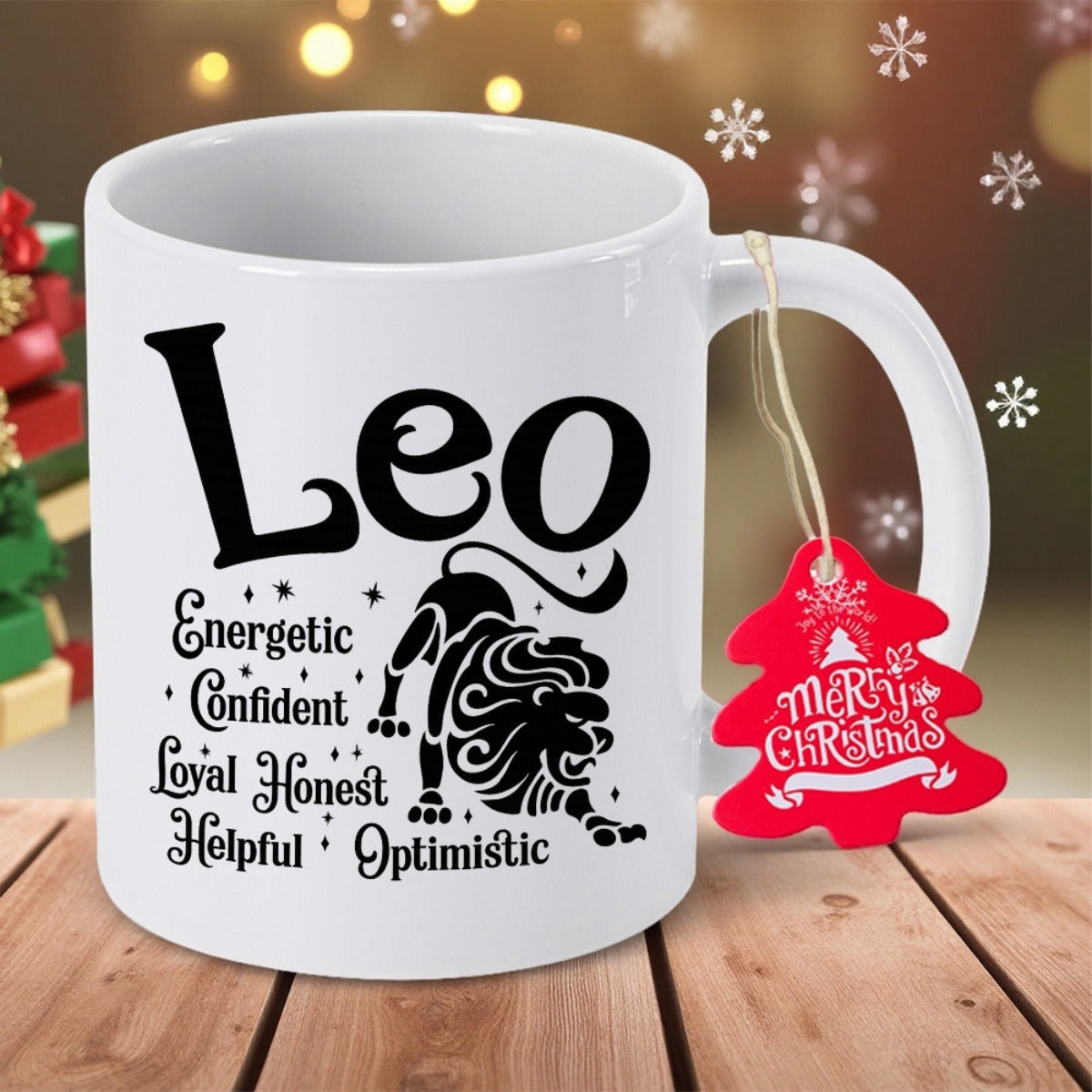 Tailorly White Ceramic 11 oz Mug - Leo Energetic Confident Loyal Honest Helpful Optimistic Powerful Black Artistic Silhouette With A Flowing Detailed Mane Lion