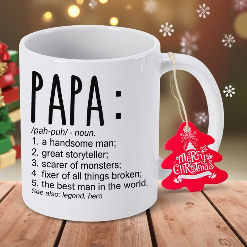 Tailorly White Ceramic 11 oz Mug - Papa Definition Noun Descriptive Black Text On Mug
