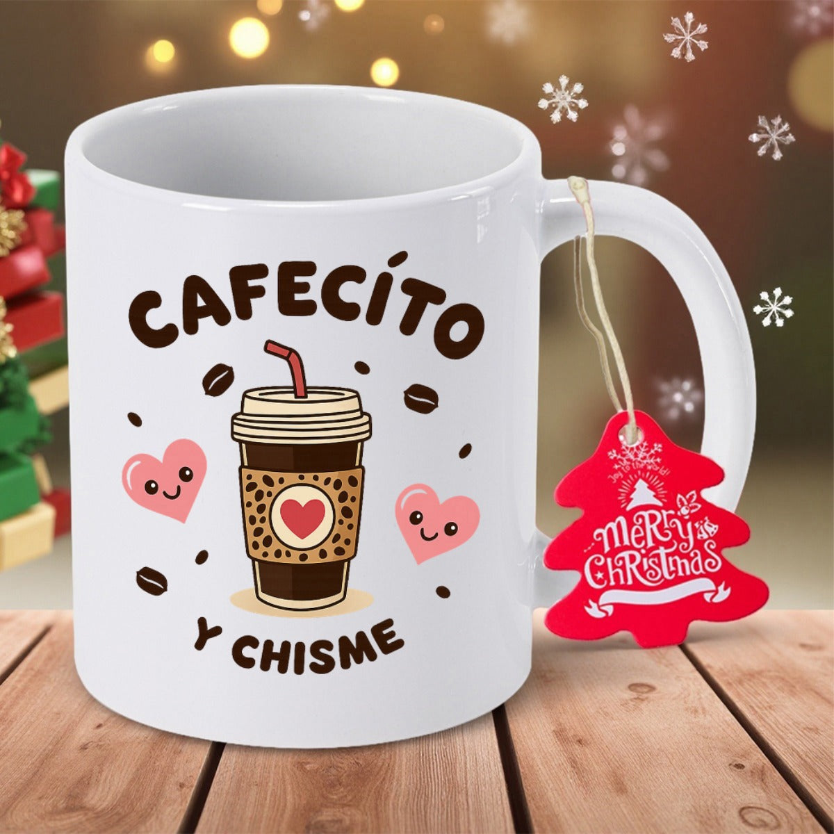 Tailorly White Ceramic 11 oz Mug - Cute Cartoon Style With Smiling Hearts And Flying Coffee Beans Coffee Cup