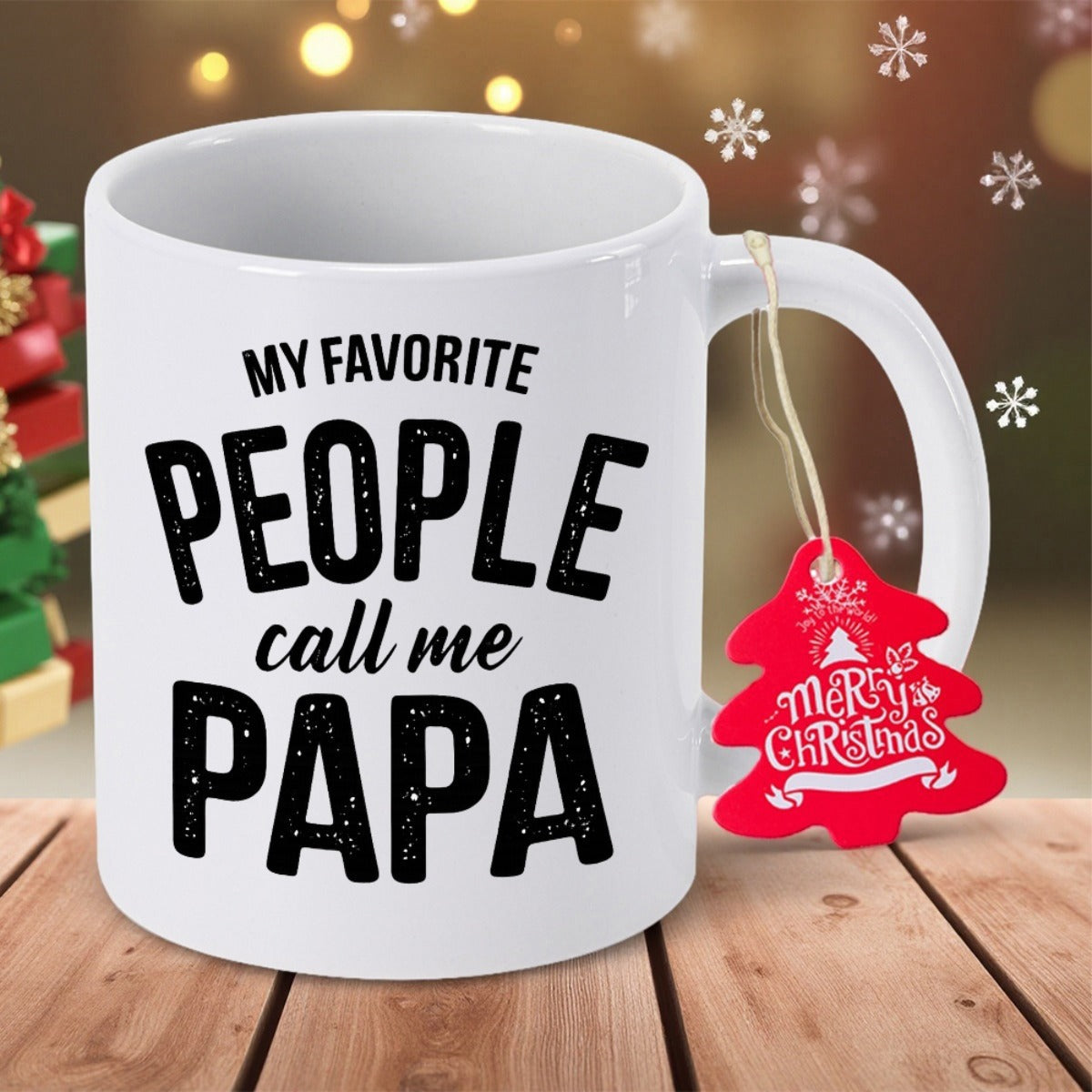 Tailorly White Ceramic 11 oz Mug - My Favorite People Call Me Papa Bold Decorative Typography With Playful Festive Stars Among Elegant Script Lettering Sign