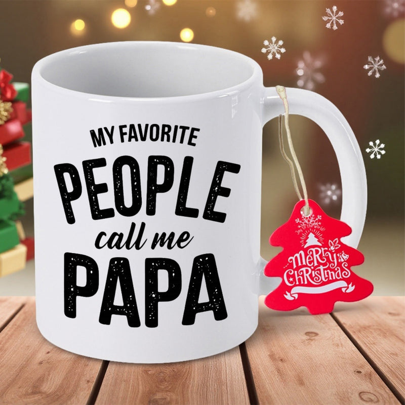 Tailorly White Ceramic 11 oz Mug - My Favorite People Call Me Papa Bold Decorative Typography With Playful Festive Stars Among Elegant Script Lettering Sign