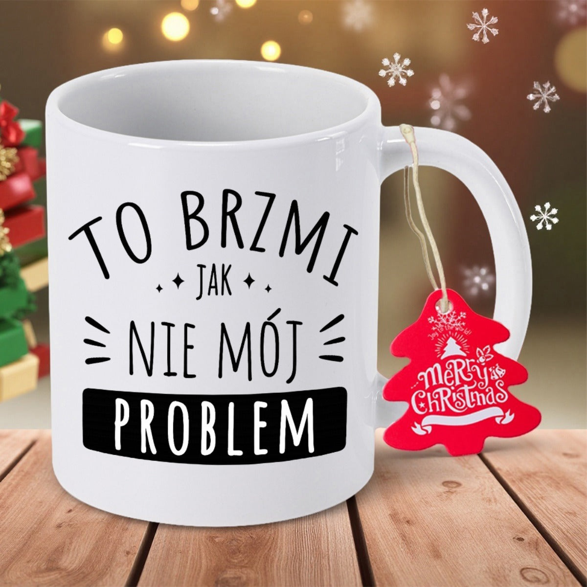 Tailorly White Ceramic 11 oz Mug - Merry Christmas Elegant Featuring Playful Typography With Decorative Stars And Shapes Mug