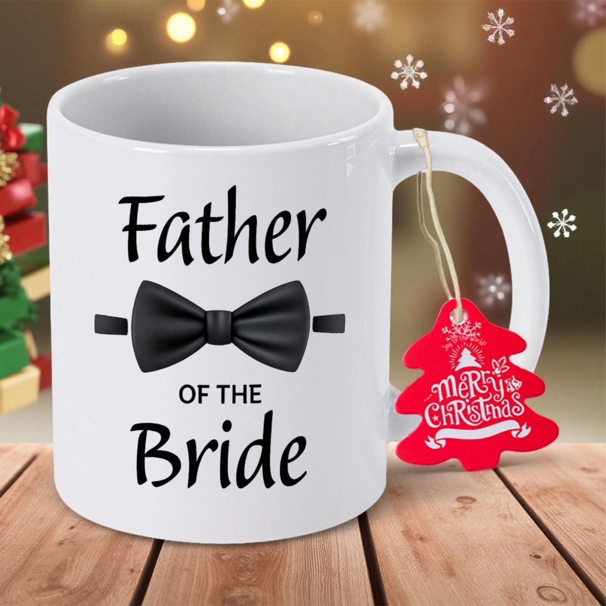 Tailorly White Ceramic 11 oz Mug - Father Of The Bride Classic Elegant Black Formal Bow Tie On Smooth