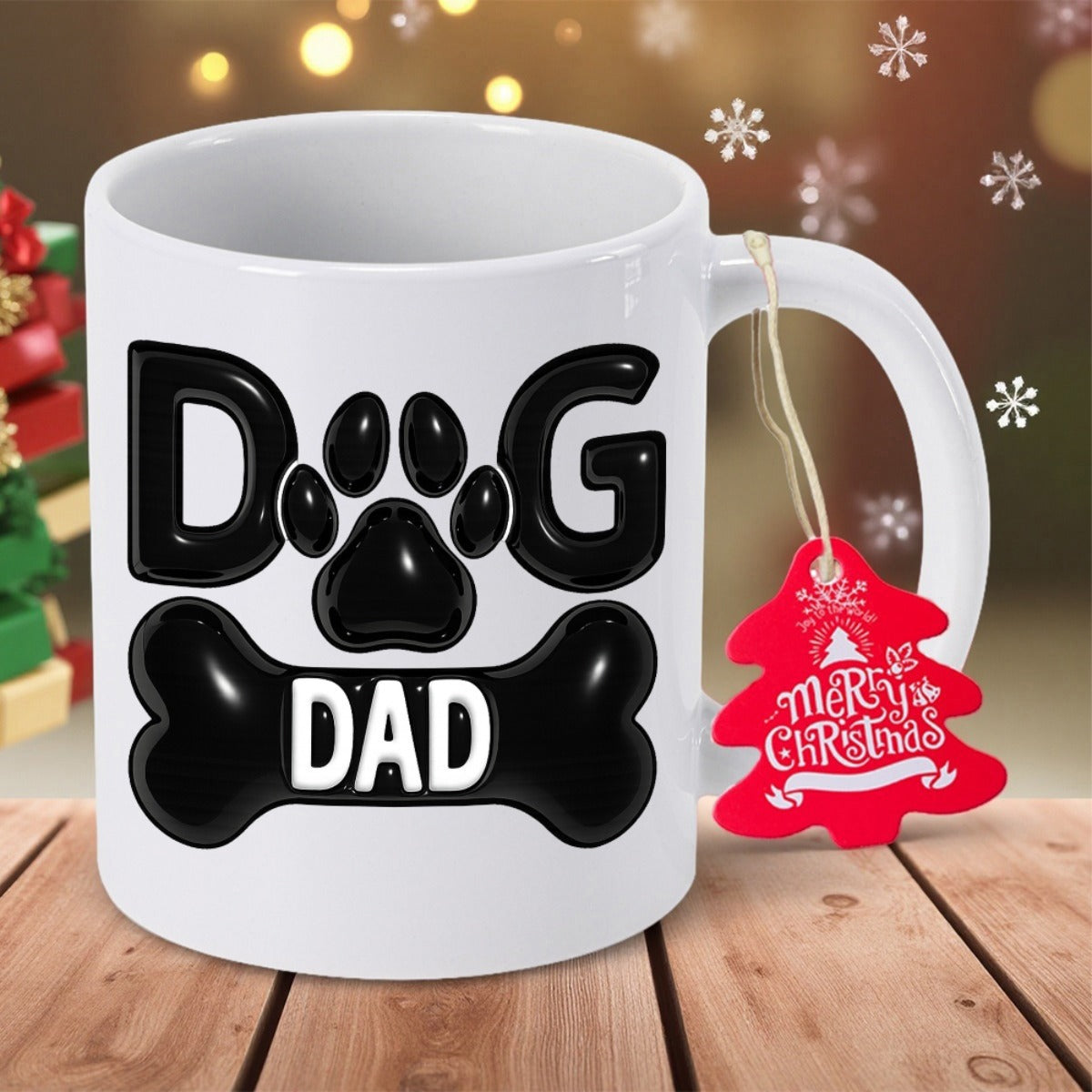 Tailorly White Ceramic 11 oz Mug - Dog Dad Bold Silhouette Featuring A Large Black Paw Print And Polished Bone
