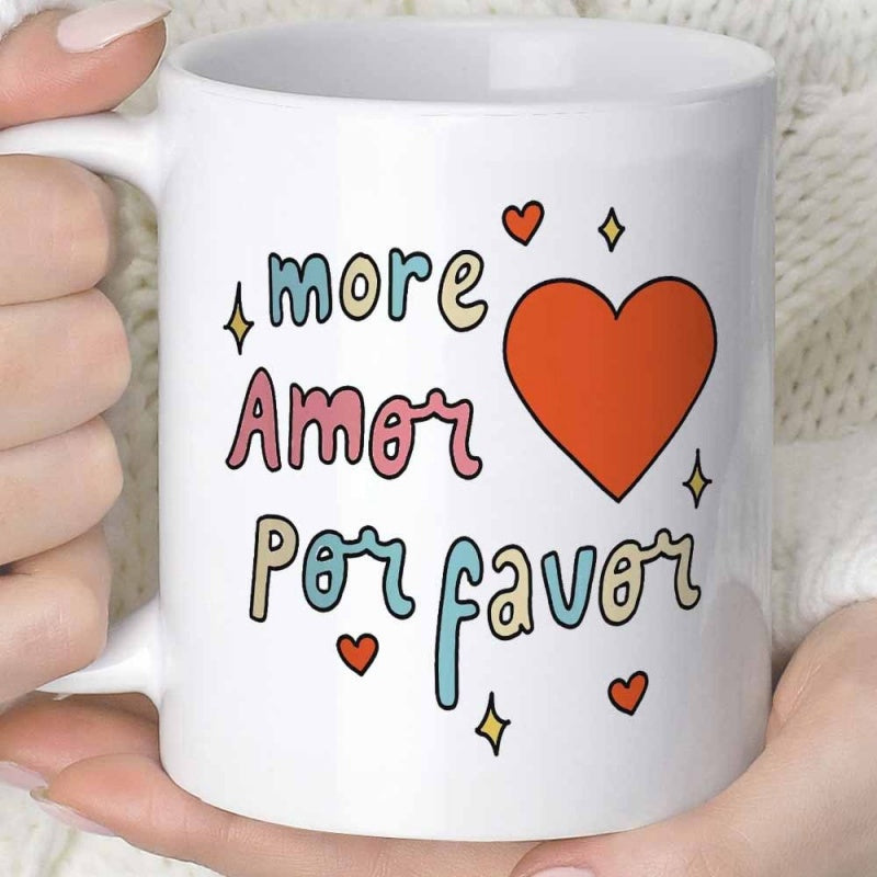 Tailorly White Ceramic 11 oz Mug - More Vibrant Retro Style Pattern With Red Love Symbol Heart