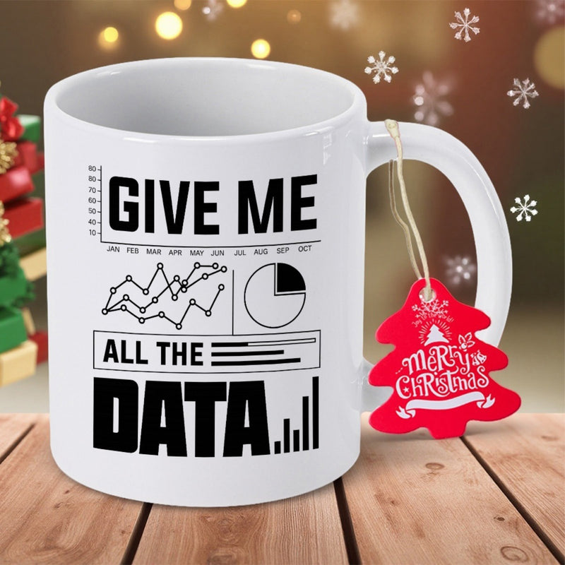 Tailorly White Ceramic 11 oz Mug - Give Me All The Data Minimalist Black Statistical Charts And Graphs Printed On Ceramic