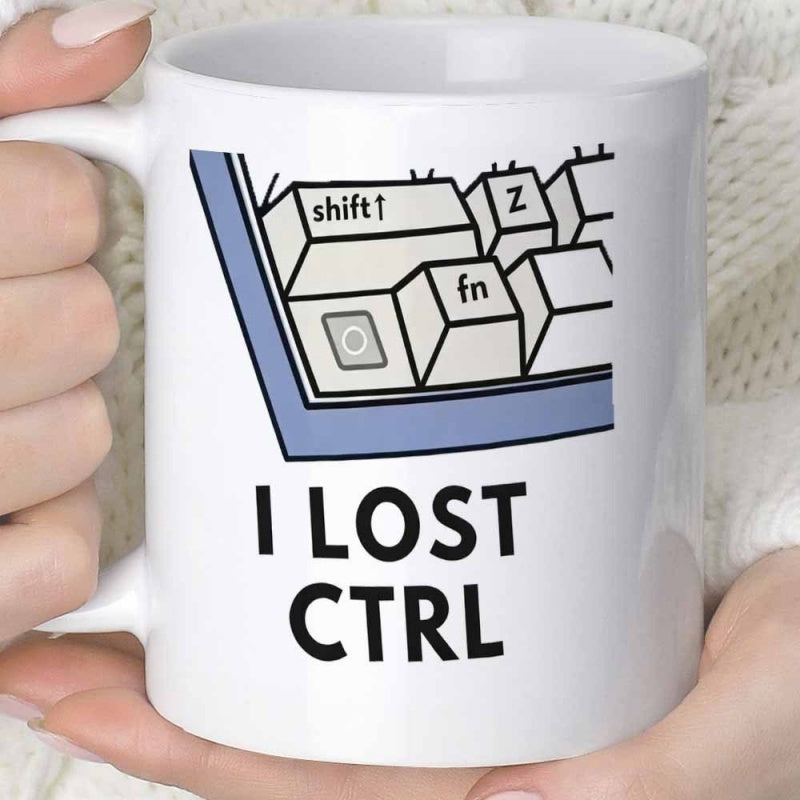 Tailorly White Ceramic 11 oz Mug - I Lost Ctrl Minimalist Mechanical Computer Keys With Shift Fn And Z Letters On White Keyboard
