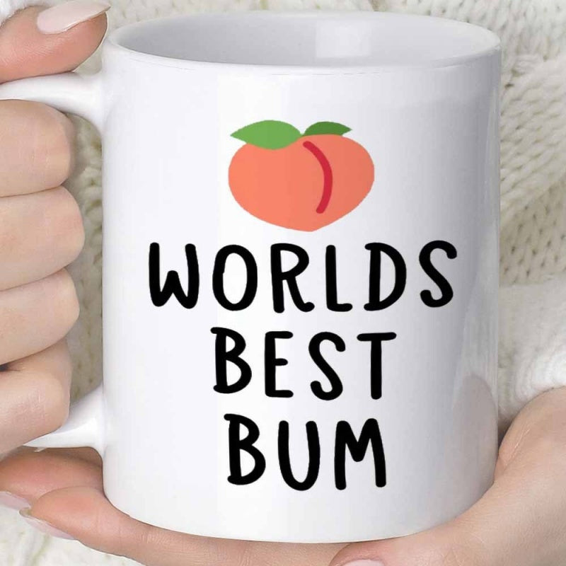 Tailorly White Ceramic 11 oz Mug - Worlds Best Bum Ripe Orange Fruit With Green Leaves And Soft Curved Outlines Peach