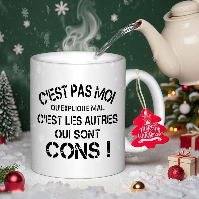 Tailorly White Ceramic 11 oz Mug - Festive Winter Scene With Hot Steam Rising From A Classic White Porcelain Mug