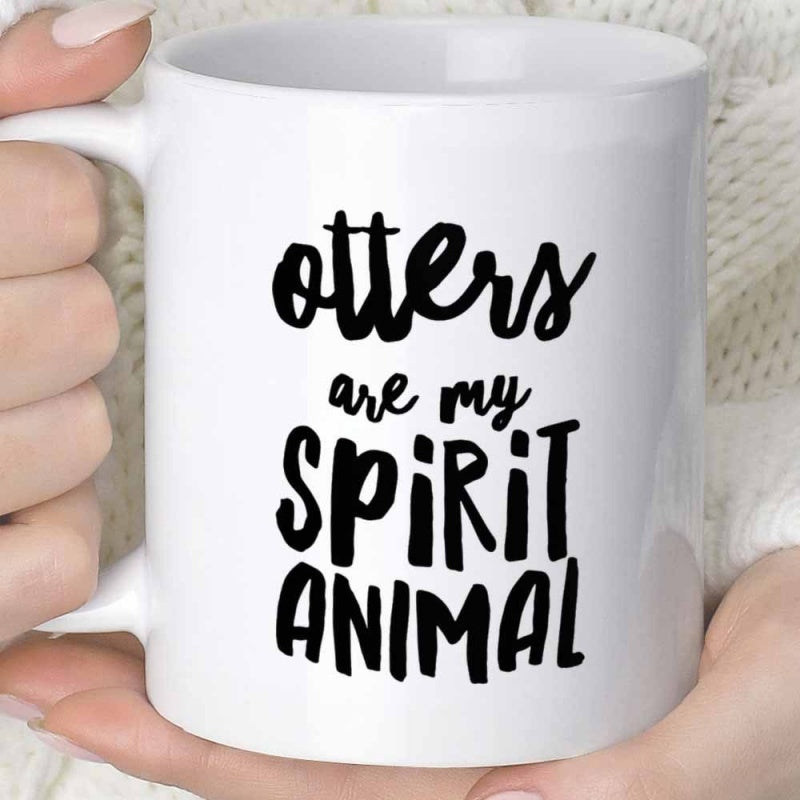 Tailorly White Ceramic 11 oz Mug - Otters Are My Spirit Animal Minimalist Black Typography Script Printed On A Smooth Ceramic Surface Mug