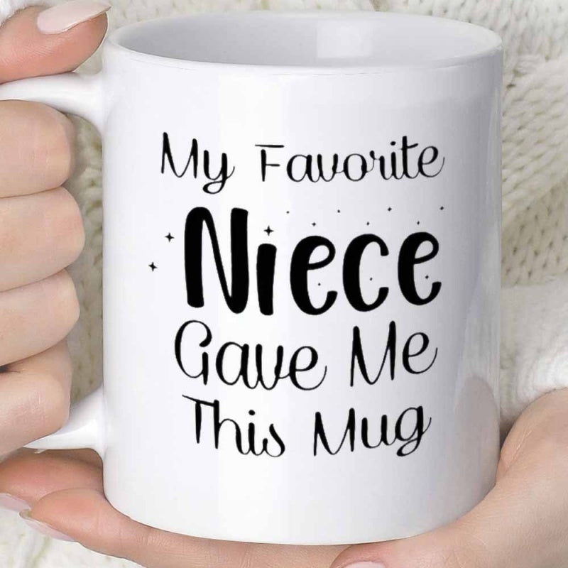 Tailorly White Ceramic 11 oz Mug - My Favorite Niece Gave Me This Mug Simple Clean White Ceramic Background With Minimalist Small Black Decorative Dots Mug