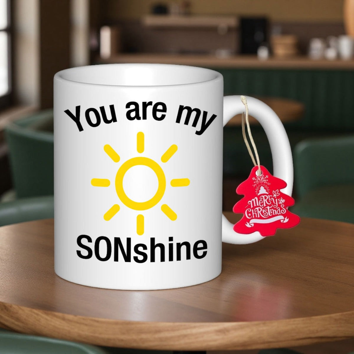Tailorly White Ceramic 11 oz Mug - You Are My Sonshine Minimalist Yellow Sun Glowing With Simple Radiant Beams Sun