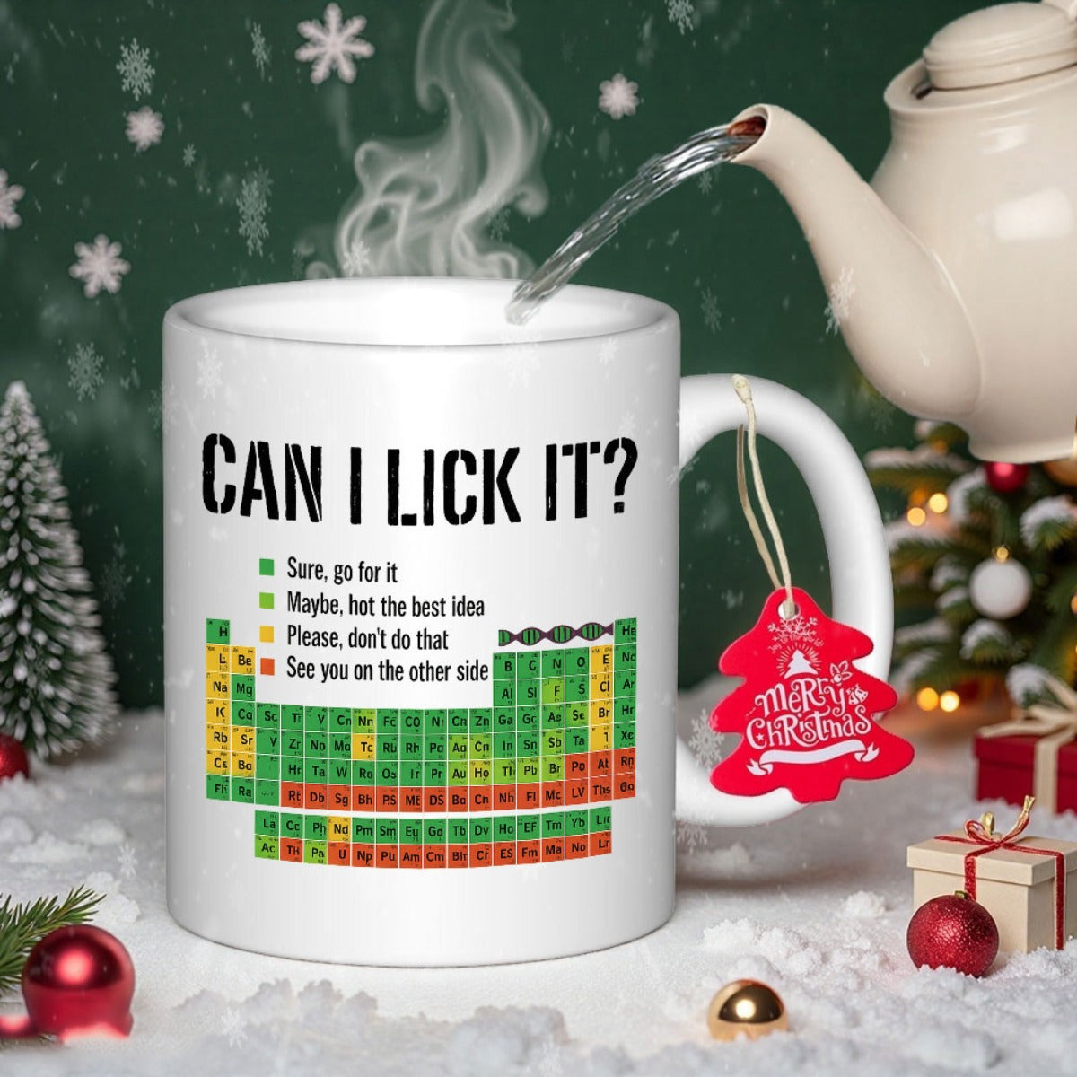 Tailorly White Ceramic 11 oz Mug - Can I Lick It Colorful Scientific Periodic Table Elements Chart On Ceramic Mug