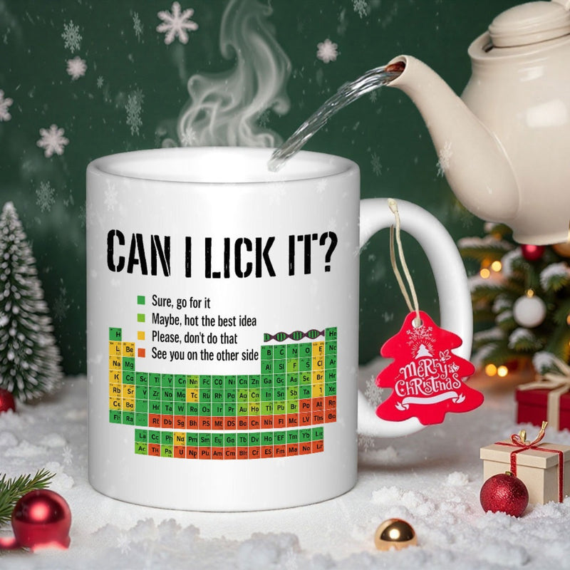 Tailorly White Ceramic 11 oz Mug - Can I Lick It Colorful Scientific Periodic Table Elements Chart On Ceramic Mug