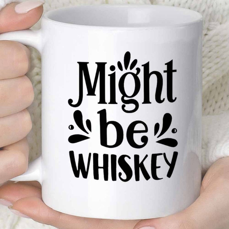 Tailorly White Ceramic 11 oz Mug - Might Be Whiskey Decorative Black Droplets On A Polished