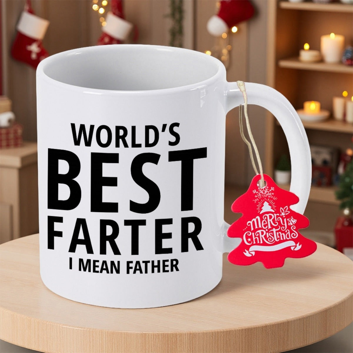 Tailorly White Ceramic 11 oz Mug - Worlds Best Farter I Mean Father Minimalist Bold Black Typography Against A Clean Mug