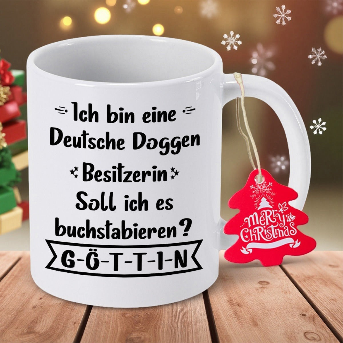 Tailorly White Ceramic 11 oz Mug - Merry Christmas Clean Placed Upon A Rustic Wooden Table Mug