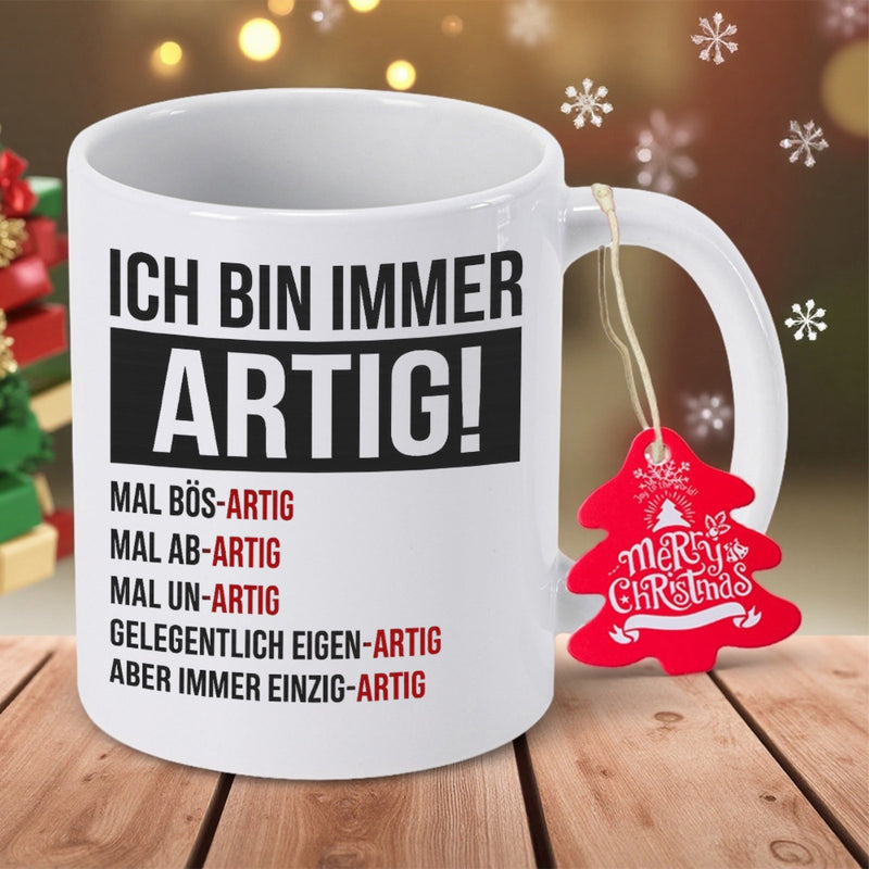 Tailorly White Ceramic 11 oz Mug - Merry Christmas Ceramic Drinking Cup Resting On Wooden Table Within Festive Holiday Atmosphere Mug