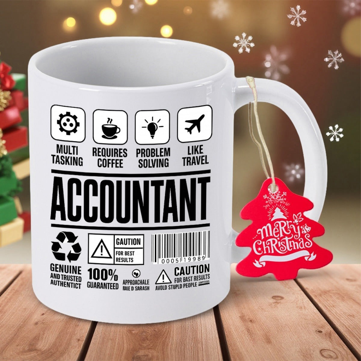 Tailorly White Ceramic 11 oz Mug - Accountant Multi Tasking Requires Coffee Professional Black Icons Arranged In A Structured Modern Product Label Accountant