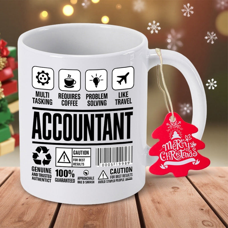 Tailorly White Ceramic 11 oz Mug - Accountant Multi Tasking Requires Coffee Professional Black Icons Arranged In A Structured Modern Product Label Accountant