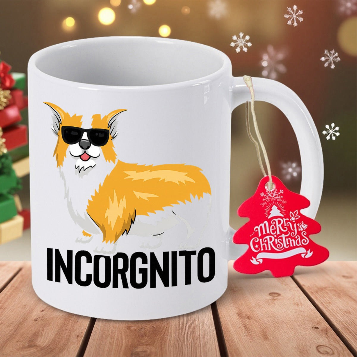 Tailorly White Ceramic 11 oz Mug - Incorgnito Adorable Welsh Corgi Dog Wearing Cool Black Sunglasses Standing Corgi
