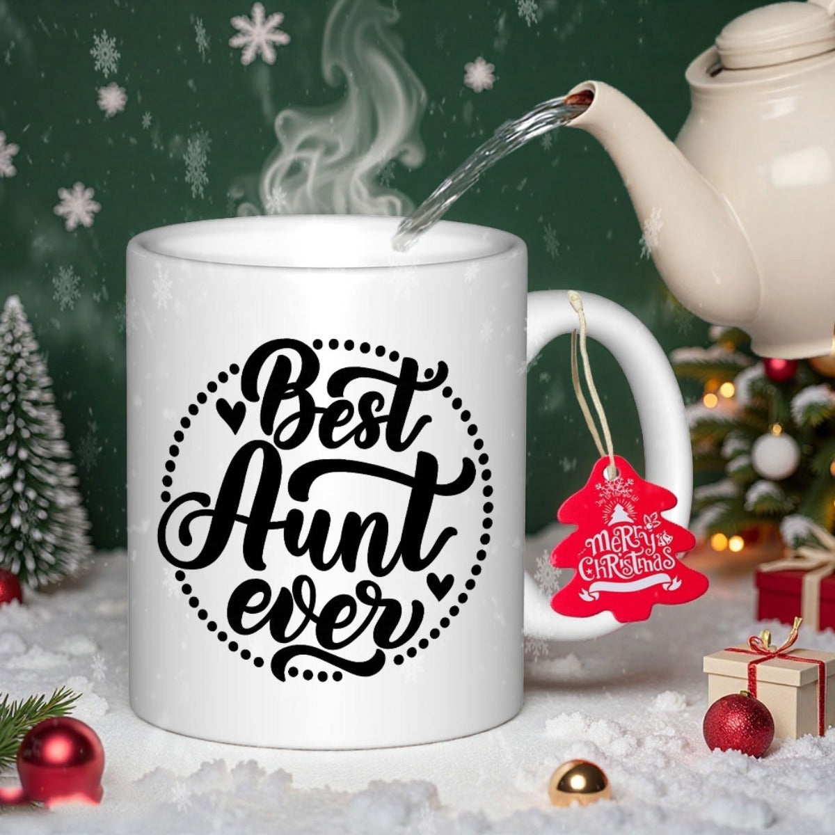 Tailorly White Ceramic 11 oz Mug - Best Aunt Ever Merry Christmas Elegant Among Festive Holiday Decorations Mug
