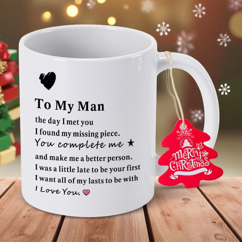 Tailorly White Ceramic 11 oz Mug - To My Man I Love You Minimalist Sentimental Typography Surrounded By Small Delicate Black And Pink Heart